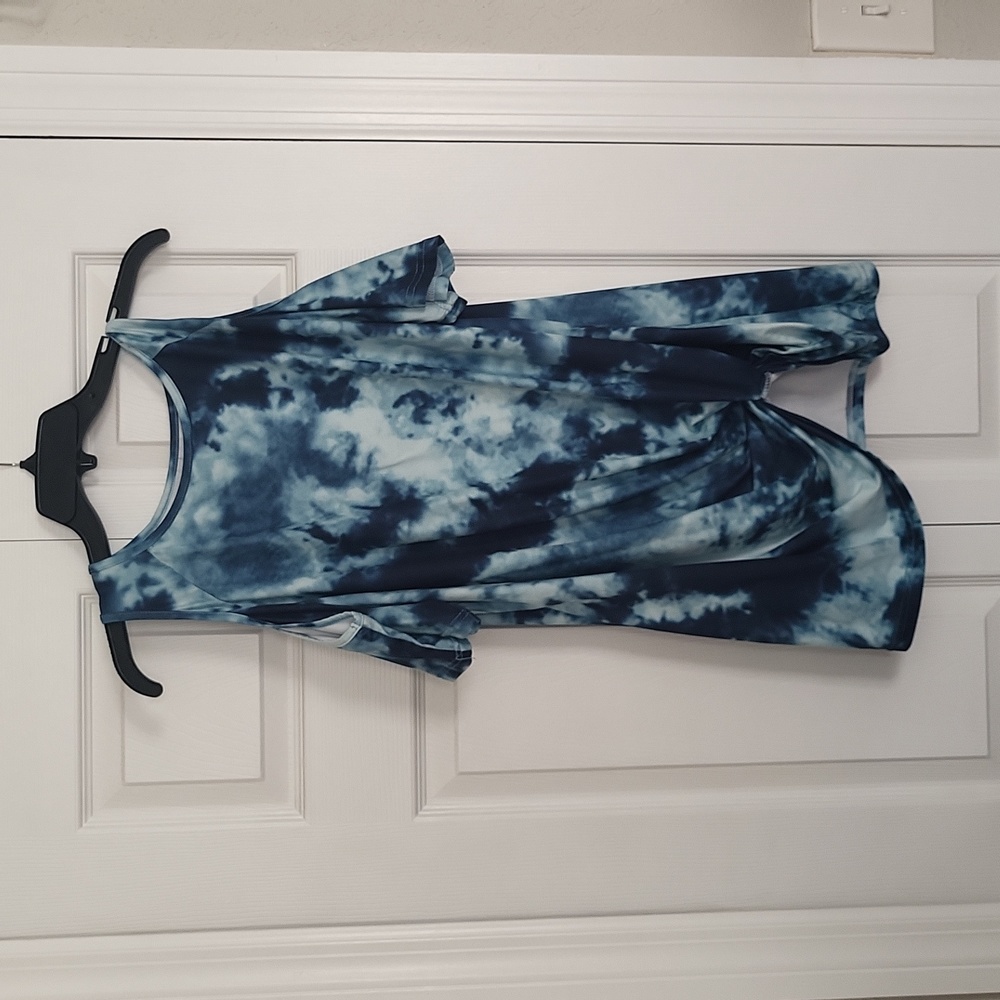 Cold Shoulder Front Knot Shirt XL Tiedyed Green Teal